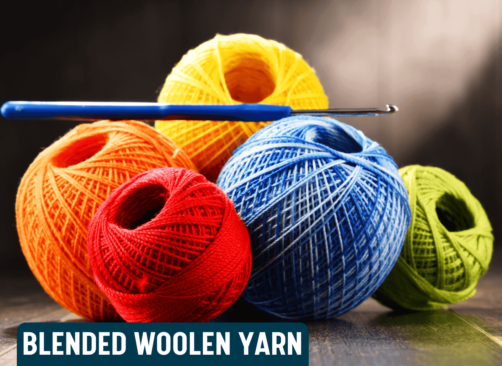 "A variety of blended woolen yarn balls in a basket, showcasing a mix of wool and other fibers in vibrant colors. The yarn is soft and ideal for crafting garments, accessories, or home decor items."