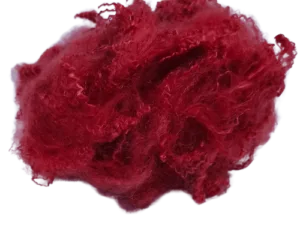 "A close-up image of red wool fibers, soft and fluffy, ideal for knitting or crafting. The wool strands are tightly spun together, showcasing a vibrant red color." "A ball of red wool yarn, neatly wound, perfect for creating vibrant scarves, hats, or other knitted items." "A bundle of red wool fibers with a rich, deep red hue, ready for use in various textile or crafting projects."