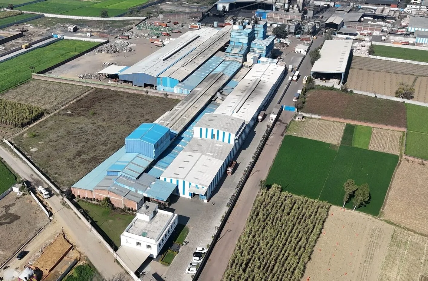 Aerial view of RPG Industrial Product Pvt. Ltd.’s factory showcasing advanced recycled polyester fiber (PSF) manufacturing infrastructure in India.