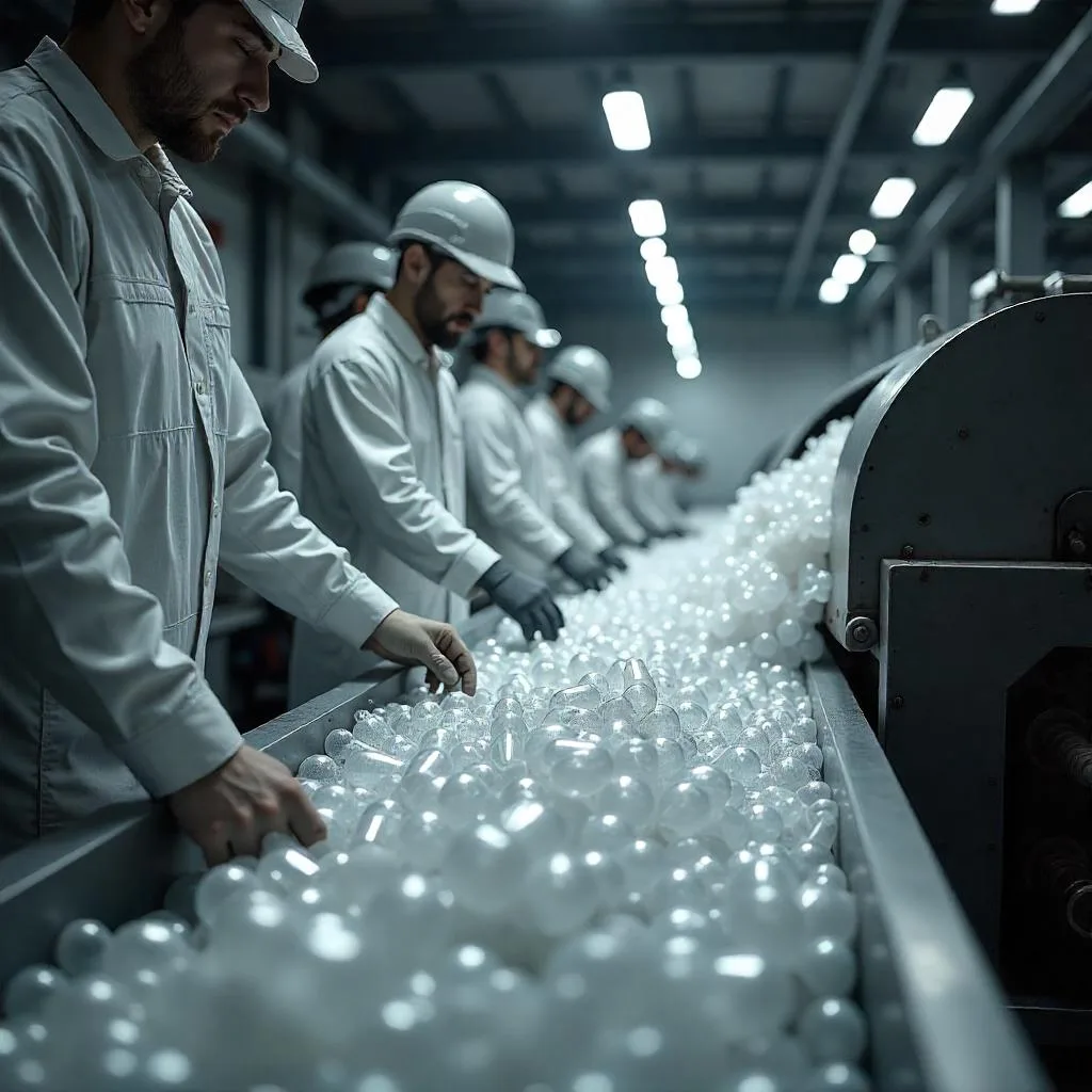 High-tech polyester recycling process with eco-friendly machinery and sustainable practices at RPG Industrial.